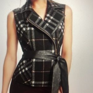 Cabi plaid wool belted moto jacket sz xs- style 517